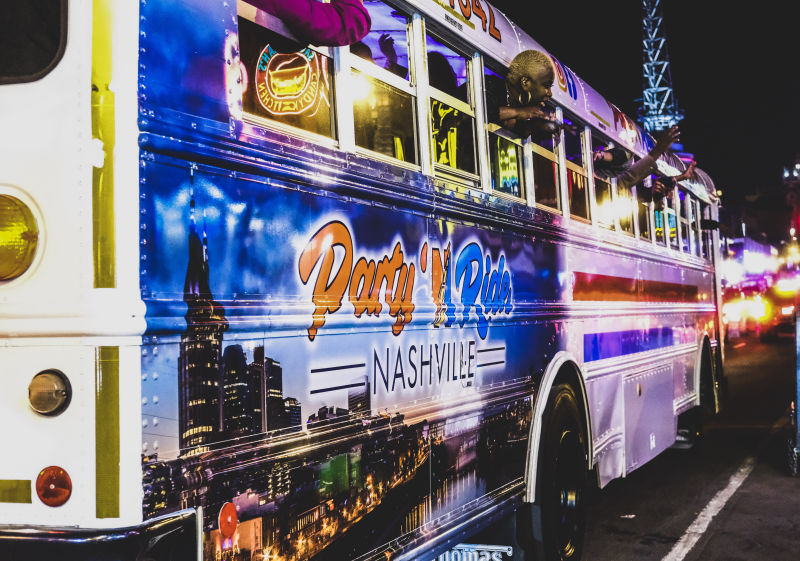 Party 'N Ride Nashville bus lit up at night