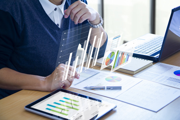 Data analytics - charts and dashboards at a workstation